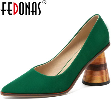 FEDONAS Classic Design Suede Leather Women Shoes Top Summer Female 2020 Autumn Thick Heels Pumps Party Dancing Shoes Woman New