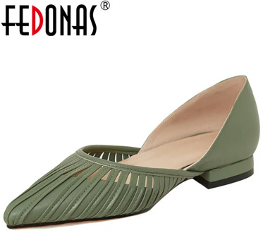 FEDONAS Classic Design Women Sheepskin Leather Party Pointed Toe Sweet 2020 Square Heels New Arrival 2020 Shoes Woman Size 3-9