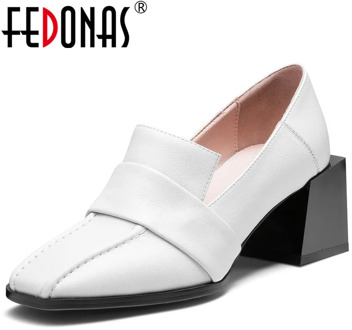 FEDONAS Classic Women Square Toe Casual Wedding Pumps Spring Summer Square Heels Shoes Genuine Leather New Arrival Shoes Woman