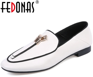 FEDONAS Concise Genuine Leather Women Loafers Metal Decoration Low Heels Pumps 2020 Summer Female Casual Working Shoes Woman