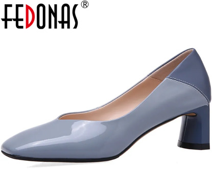 FEDONAS Concise Shallow Genuine Leather Shoes For Women Fashion Newest Thick Heels Pumps Autumn Weddding Working Shoes Woman
