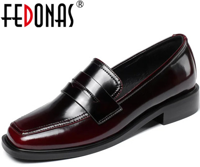FEDONAS Concise Thick Heels Pumps Genuine Leathder Elegant Women Shoes 2020 Newest Summer Autumn Office Lady Basic Shoes Woman
