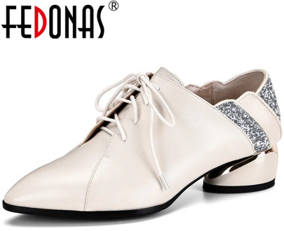FEDONAS Elegant Gelitters Pointed Toe Women Shoes Genuine Leather High Heels Pumps New Fashion Wedding Cross Tied Shoes Woman