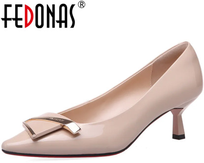FEDONAS Elegant Metal Decoration Ladies Shoes New Genuine Leather Tin Heels Pumps 2020 Spring Summer Wedding Prom Shoes Woman