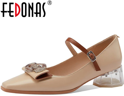 FEDONAS Elegant Quality Genuine Leather Women's Shoes Mary Janes Square Toe High Heels Pumps Wedding Office Lady Shoes Woman