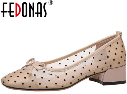 FEDONAS Elegant Shallow Genuine Leather Women's Summer Shoes Top 2020 Popular Patchwork Thick Heels Pumps Wedding Shoes Woman