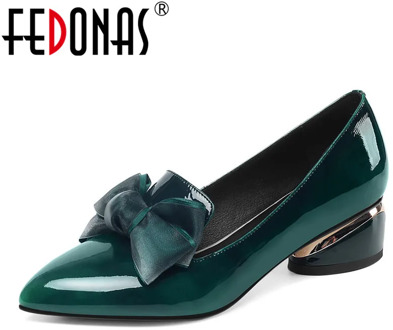 FEDONAS Elegant Women Spring Summer Shoes Women Genuine Cow Patent Leather Pointed Toe Butterfly-knot Pumps Dancing Shoes Woman