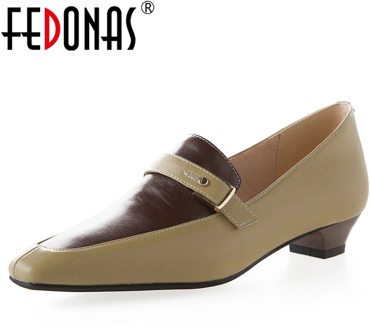 FEDONAS Euro Style Retro Concise Mature Concise Women Mixed Colors Cow Leather Pumps Casual Office Low Heel Slip-On Shoes Woman