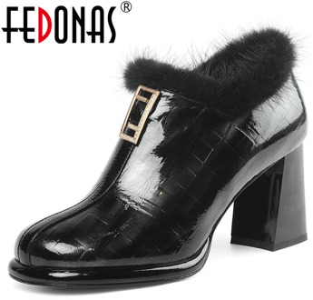 FEDONAS Euro Style Women Plus Size Pumps Warm High Heels Office Party Shoes Woman Winter Zipper Elegant Genuine Leather Shoes