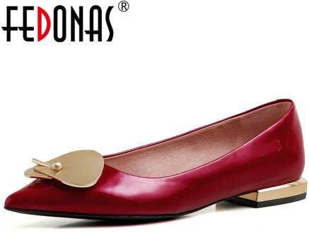 FEDONAS Fashion 2020 Women Cow Patent Leather Shoes Point Toe Square Heels 2020 Spring New Metal Decoration Party Shoes Woman