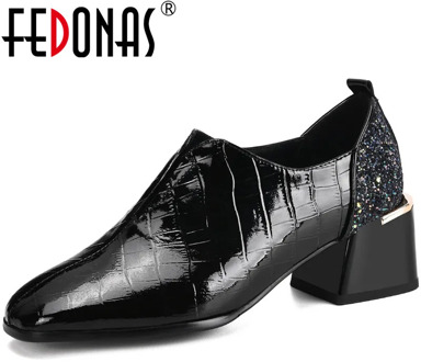 FEDONAS Fashion Classic Glitters Women's Shoes Genuine Leather Pointed Toe Thick Heels Pumps Autumn Working Basic Shoes Woman