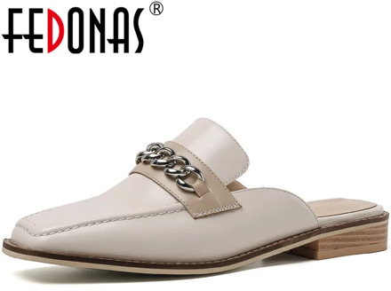 FEDONAS Fashion Concise Genuine Leather Women Mules Square Toe Thick Heels Sandals For Women Party Working Shoes Woman Heels