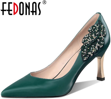 FEDONAS Fashion Glitters Shoes For Women Genuine Leather Shallow High Heels Pumps 2020 Autumn New Wedding Working Shoes Woman