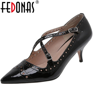 FEDONAS Fashion High Heels Pumps Cow Genuine Leather Lace Up Shoes Elegant Newest Summer Autumn 2020 Party Concise Shoes Woman
