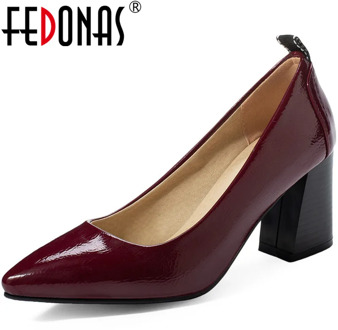 FEDONAS Fashion New Women Bright Leather Office Lady Pointed Toe High Quality 2020 Thick Heels Elegant Brand Shoes Woman