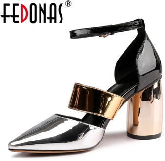 FEDONAS Fashion Patent Leather Women Pumps 2021 Summer New Sandals Pointed Toe High Heels Night Club Shoes Woman Party Shoes