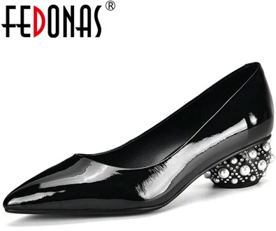 FEDONAS Fashion Pearl Decoration Ladies Shoes Genuine Leather Point Toe Strange Heels Pumps Summer Shallow Party Shoes Woman