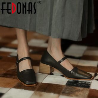FEDONAS Fashion Shallow Genuine Leather Shoes For Women Elegant Hick High Hels Pumps 2020 Summer Autumn Party Prom Shoes Woman