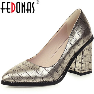 FEDONAS Fashion Top Quality Women Point Toe Pumps Square Heeled Office Lady Elegant Shoes Spring Summer New 2020 Shoes Woman