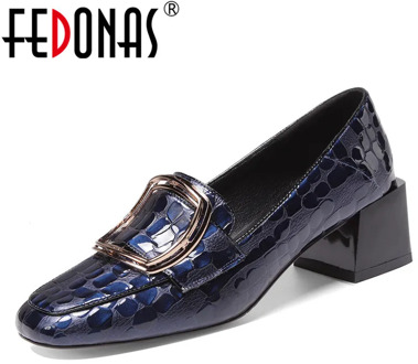 FEDONAS Female Genuine Leather Retro Party Shoes Woman Spring Autumn Slip-on Shallow Shoes Women New Square Toe High Heels Pumps