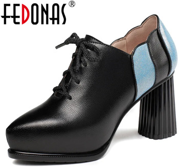 FEDONAS Female Platform Super High Heels Party Prom Shoes Woman Quality SheepSkin Women Pumps Spring Lace Up Elegant Shoes