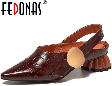 FEDONAS Genuien Leather Vintage Pointed Toe Women Shoes Back Strap Strange Heels Pumps Spring Summer Party Dancing Shoes Woman