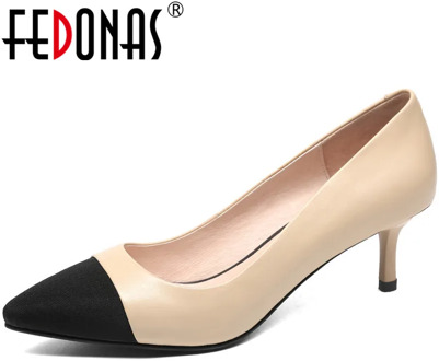 FEDONAS Genuine Leather Shallow Women's Shoes 42 Size Concise High Heels Pumps Women 2020 New Autumn Wedding Working Shoe Woman