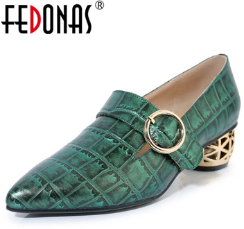 FEDONAS Genuine Leather Women Elegant Women Pumps Spring Autumn Strange Heels Party Basic Shoes Woman Metal Decoration Pumps