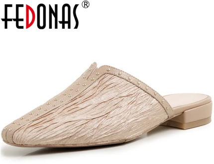 FEDONAS Metal Rivets Slingbacks Women Mules Concise Spring Summer Thick Heels Pumps Fashion Quality Casual Office Shoes Woman