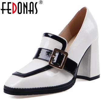 FEDONAS New Arrival Cow Patent Leather Women Buckle Pumps Spring Brand Loafers Basic Party Office Shoes Woman Fashion High Heels