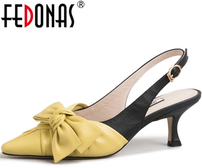 FEDONAS New Arrival Women Butterfly Knot Party Prom Pumps Spring Summer Fashion Shoes Genuine Leather Brand Shoes Woman