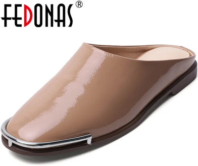 FEDONAS New Arrival Women Concise Round Toe Shoes Spring Summer Metal Decoration Classic Pumps Patent Leather Shoes Woman
