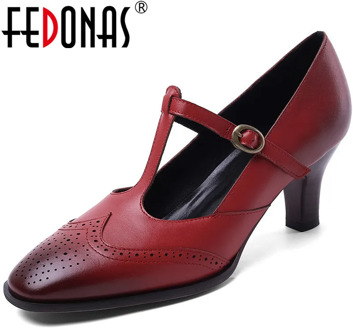 FEDONAS New Arrival Women High Heeled Square Toe Shoes Spring Summer Night Club Wedding Pumps Genuine Leather Shoes Woman