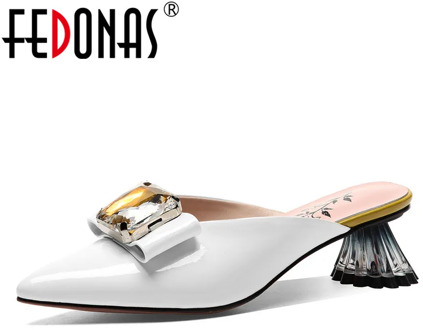 FEDONAS New Fashion Elegant Women Pumps Summer Genuine Leather Patent Leather Sandals Butterfly Knot Pointed Toe Shoes Woman