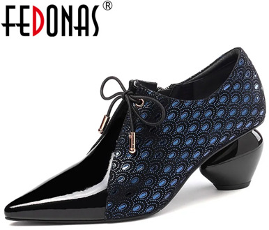 FEDONAS New Fashion Pointed Toe Strange Heels Women Pumps Lace Up Shallow Elegant Office Lady Shoes Woman Genuine Leather Shoes