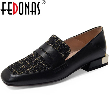 FEDONAS New Fashion Spring Summer Women Office Working Pumps Metal Decoration Elegant Shoes Genuine Leather Square Heels Shoes