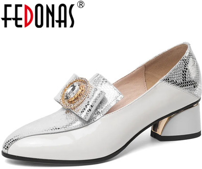 FEDONAS New Fashion Women Square Heeled Party Prom Pumps Patent Leather Rhinestone Glitters Shoes Vintage Shoes Woman