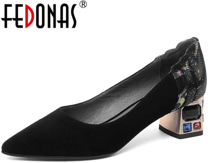 FEDONAS New Kid Suede Rhinestone High Heels Pumps 2020 Spring Summer Wedding Party Women Shoes Mixed Colors Fashion Shoes Woman