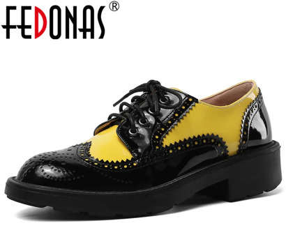 FEDONAS New Quality Patent Leather Cross Tied Women Pumps Shallow High Heels Spring Summer Brogue Shoes Party Office Shoes Woman