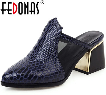 FEDONAS New Splicing Mesh Women Shoes Concise Brand Night Club Pumps Spring Summer Show Off Mules Sexy Thick Heeled Shoes Woman