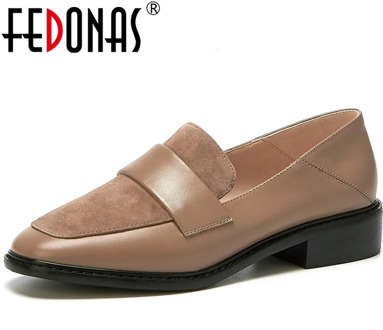 FEDONAS New Women Party Prom Square Heeled Pumps Spring Summer Basic Concise Pumps Cow Leather Brand Round Toe 2020 Shoes Woman