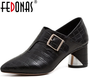 FEDONAS New Women Point Toe Party Wedding Pumps Spring Summer High Heels Pumps Rome Metal Buckle Cow Leather Retro Shoes Woman