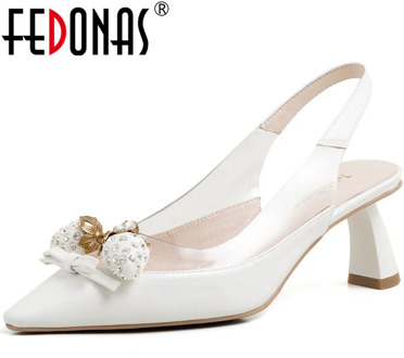 FEDONAS Newest Rhinestone Pointed Toe Women Shoes Genuine Leather High Heels Pumps Claasic Design Sweet Party Basic Shoes Woman