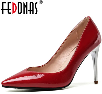 FEDONAS Patent Leather Women Elegant Concise High Heels Pumps Spring Summer Basic Shoes Sexy Newest 2020 Pointed Toe Shoes Woman