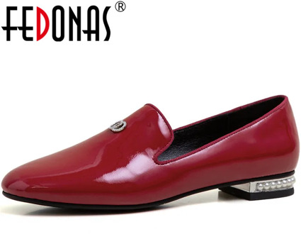 FEDONAS Pearl Decoration Women Shoes Sexy Square Heels Pumps Cow Patent Leather Concise Loafers Basic Elegant New Shoes Woman