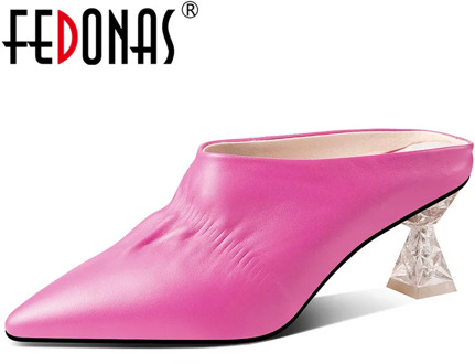 FEDONAS Pleated Concise High Heels Pumps Fashion Genuine Lesther Pointed Toe Mules Spring Summer Wedding Prom Newest Shoes Woman