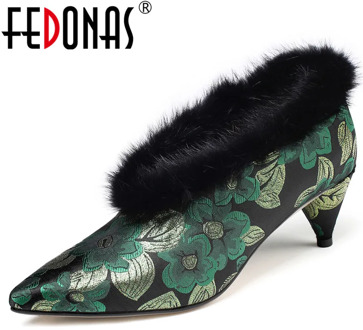 FEDONAS Prints Silk Women Warm Pumps Fashion High Heels Party Prom Shoes Woman 2020 Newest Shallow Big Size Ladies Elegant Shoes