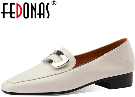 FEDONAS Retro Genuine Leather Handmade Shoes For Women Metal Decoration Summer Autumn Thick Heels Pumps Party Shoes Woman Heels