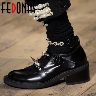 FEDONAS Retro Mary Janes Shoes For Women Pearl Decoration Chunky Heels Pumps Women Top 2020 Summer Autumn Night Club Shoes Woman