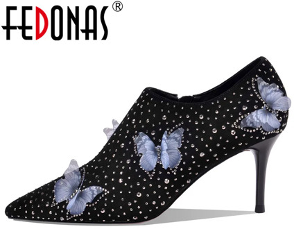 FEDONAS Rhinestone Butterfly Decoration Pumps Women Spring Autumn four season Flock Party Night Club Shoes Woman Sexy High Heels